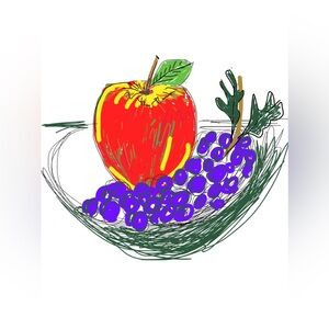 HANDCRAFTED Vibrant Fruit Bowl Art Print by me on a tablet 
NWT